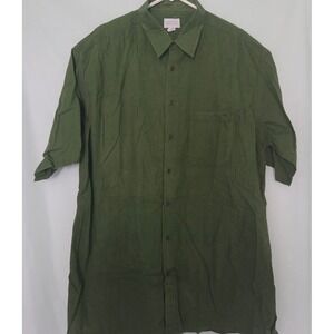 King Size Mens 2XL Tall Olive Green Cotton Linen Short Sleeve Button Down Shirt